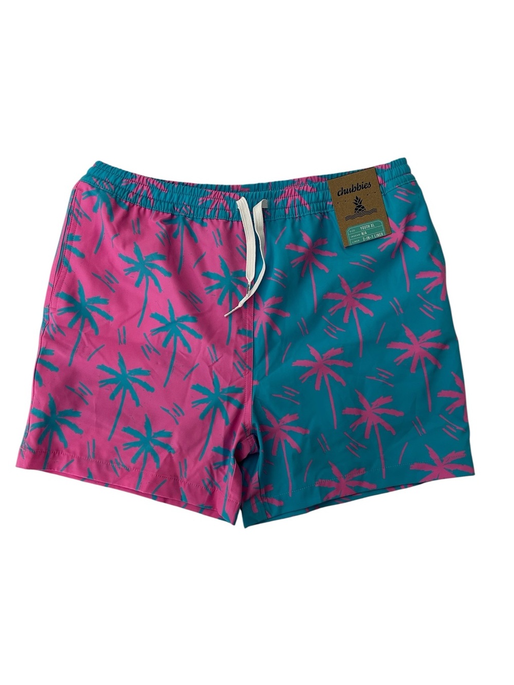 chubbies Teal Swim Trunks with Pink‎ Palm Tree Print Sz YXL